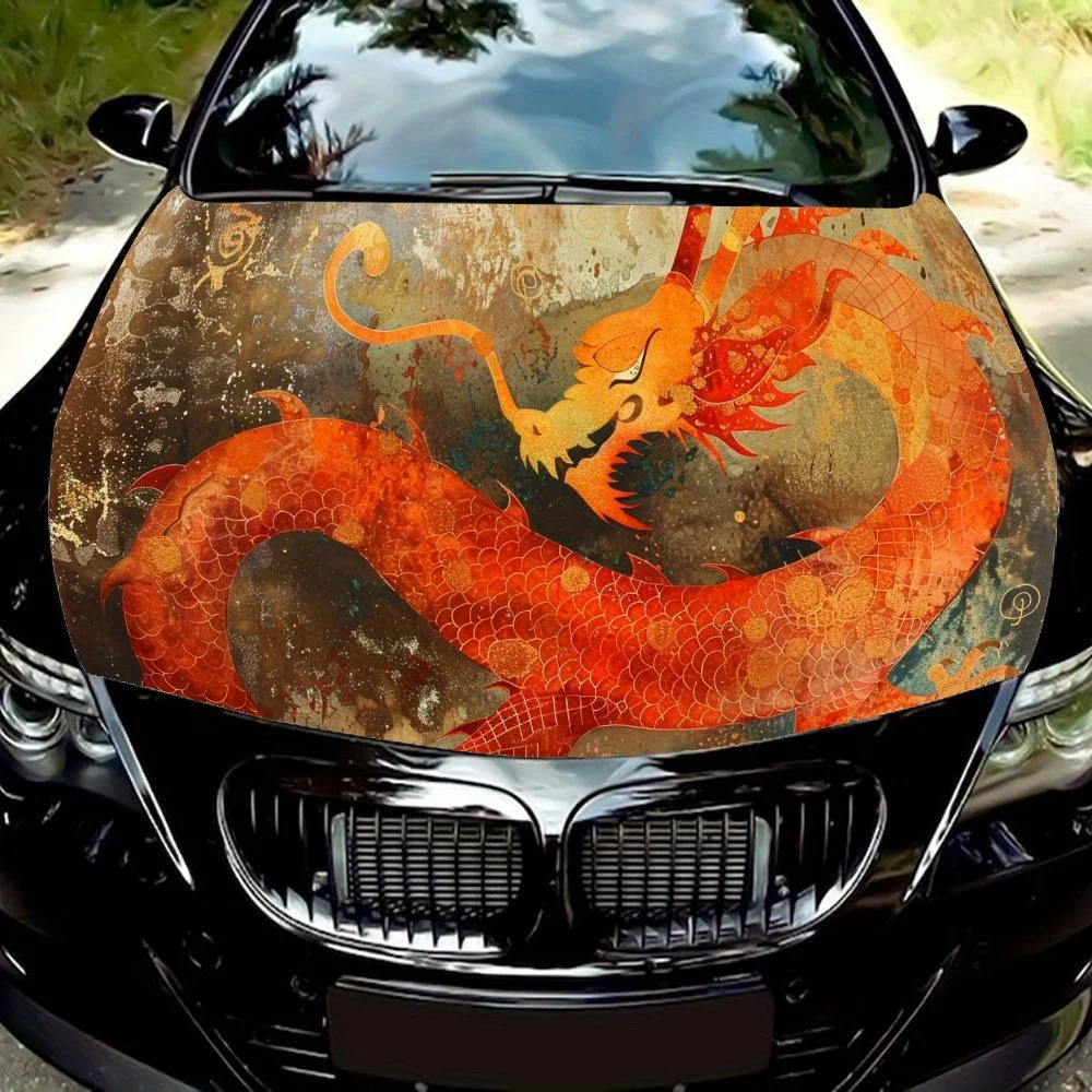 

Car Hood Decal, Unique Style Orange Dragon Auto Exterior Protective Sticker, Vinyl Waterproof Self-adhesive Car Body Decoration,