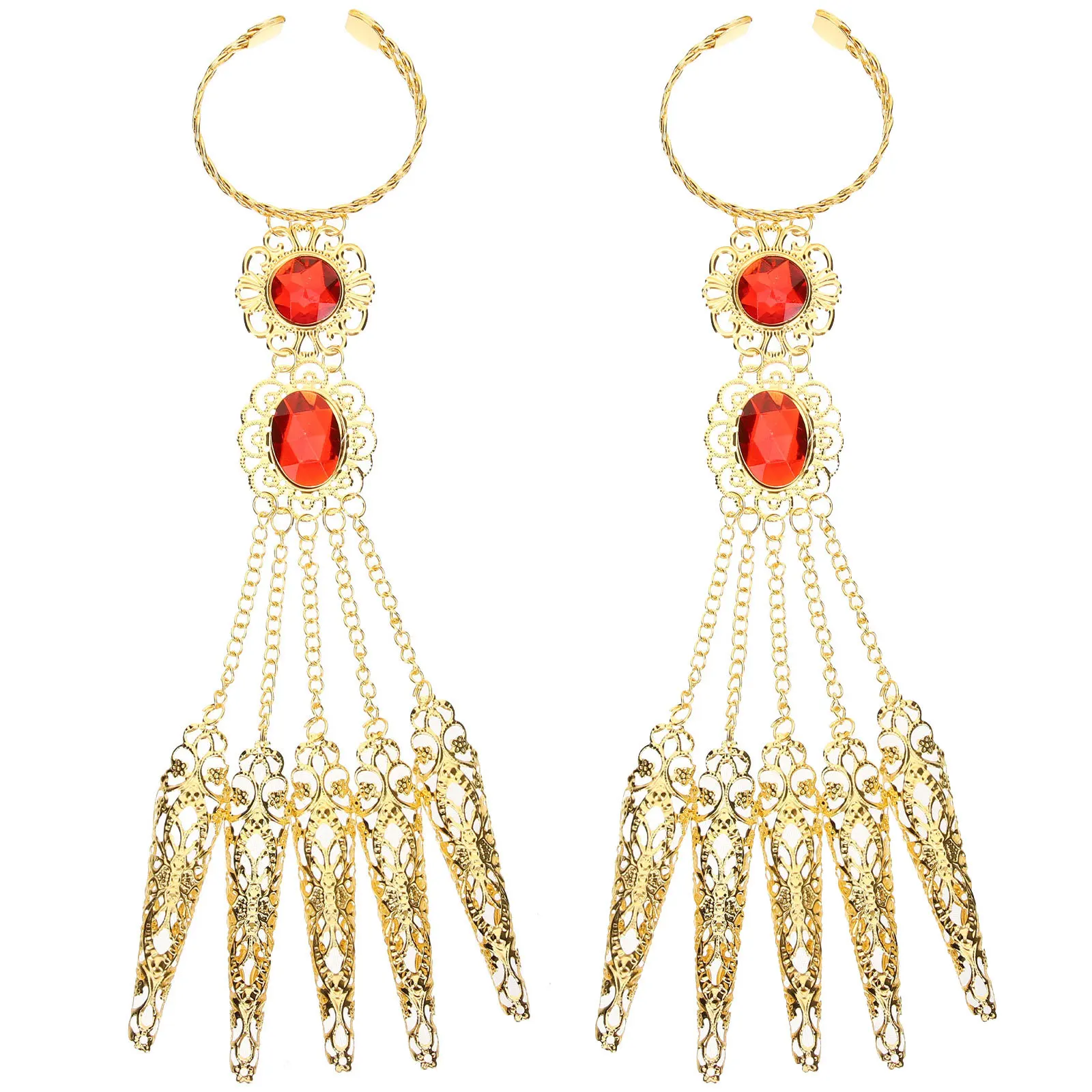 

1Pair Belly Dance Hand Jewelry Finger Nails Egyptian Bracelet Costume Accessory Stage Performance Decorative Alloy Acrylic