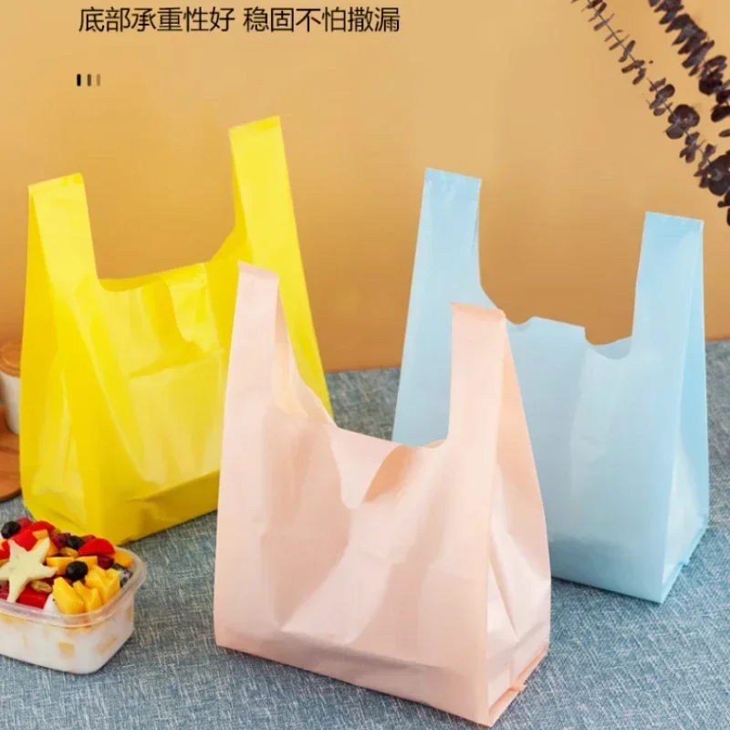 

Strong Shopping White Packaging Bags 200pcs Disposable Heart-shaped Plastic Handbag Catering Store Drinks Food Takeaway