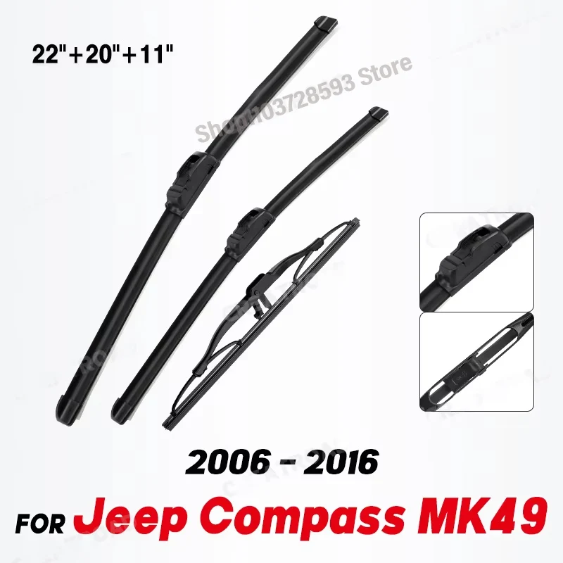 

Wiper Front & Rear Wiper Blades Set Kit For Jeep Compass MK49 2006 - 2016 Windshield Windscreen Window Brush 22"+20"+11"