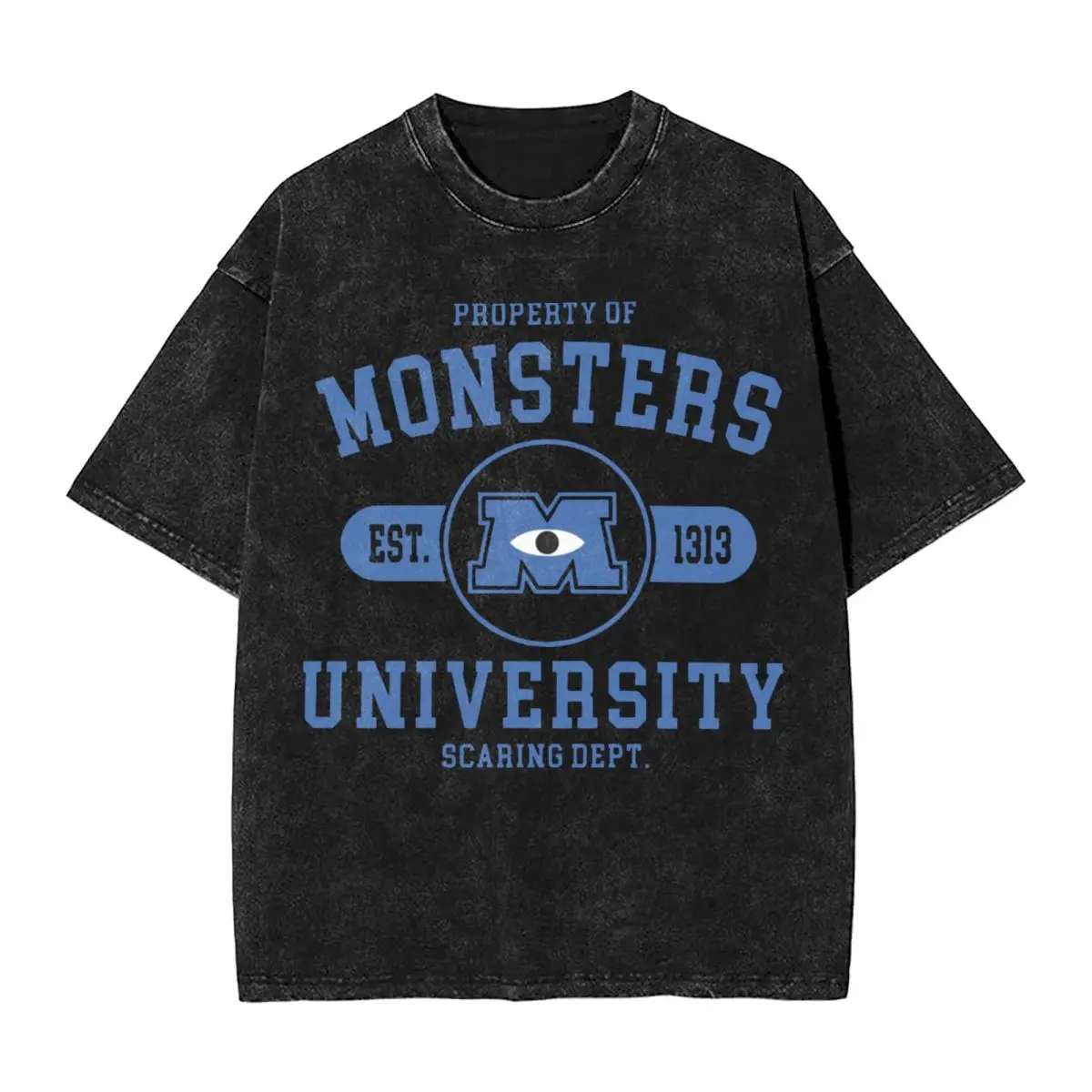 Unisex Monsters University T-Shirt, Tees gráficos, Hip Hop, lavado, de grandes dimensões, Streetwear Tops, estudantes, homens, mulheres