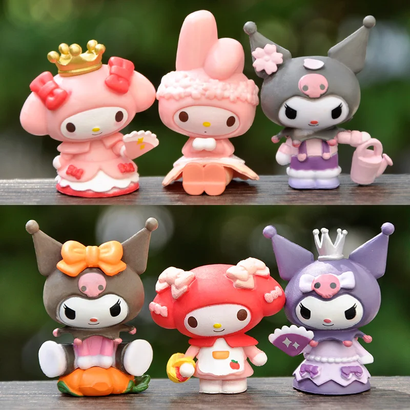 

6pcs Sanrio Toys Cartoon Melody Kuromi Hello Kitty Cinnamoroll Pochacco Anime Figures PVC Action Figure Model Kids Toys Gifts