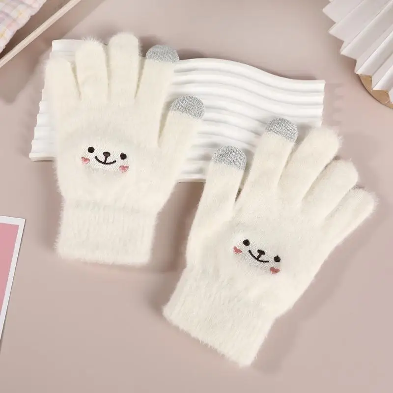 Stilvolle, dicke Winterhandschuhe für Damen aus Polyester, mit Fleece-Futter, gestrickt, mit separaten Fingern und Touchscreen-Kompatibilität. – Detail 9