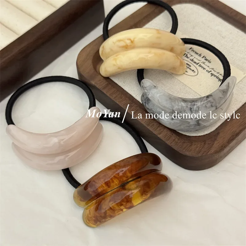 New double arc ink texture smudge resin headrope versatile high elastic hair band Korean version hair rope rubber band