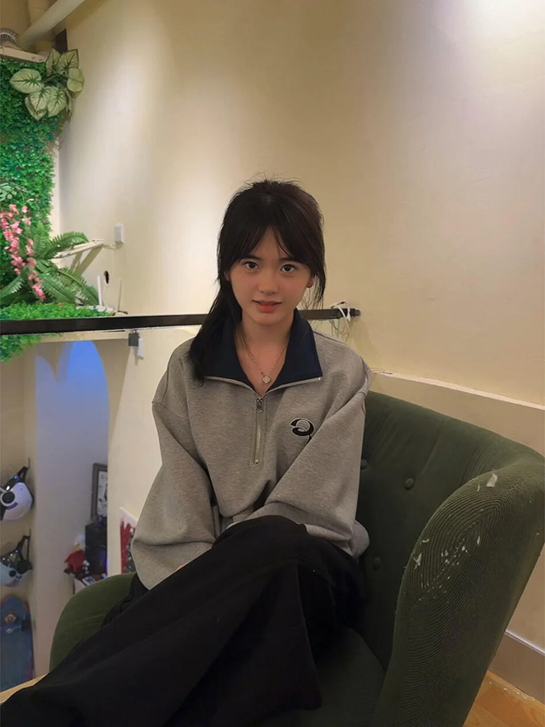 

Корейская толстовка в студенческом стиле на флисовой подкладке с воротником на молнии, женская свободная повседневная утепленная осенне-зимняя кофта