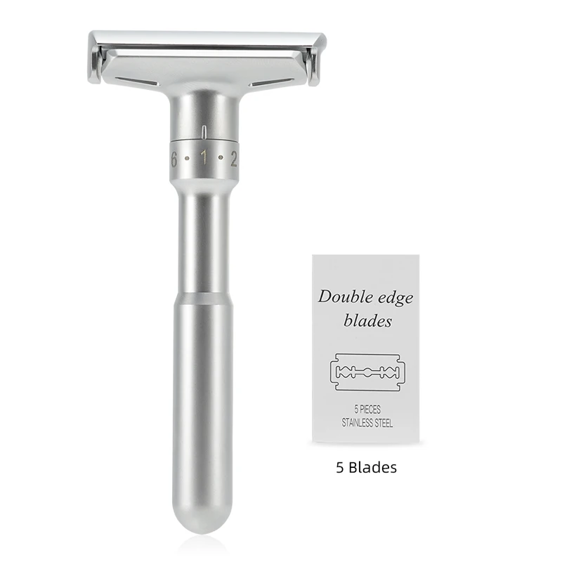 Adjustable Double Edge Classic Safety Razor Man Shaving Razor With 5 pcs Titanium Coated Blades Shaver Razor