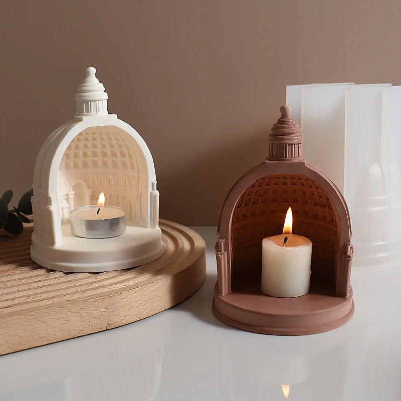 

3D Castle Silicone Mold for Tea-Light Holder, Plaster & Resin Casting DIY Craft Building Architecture Warm Light Houses Mold