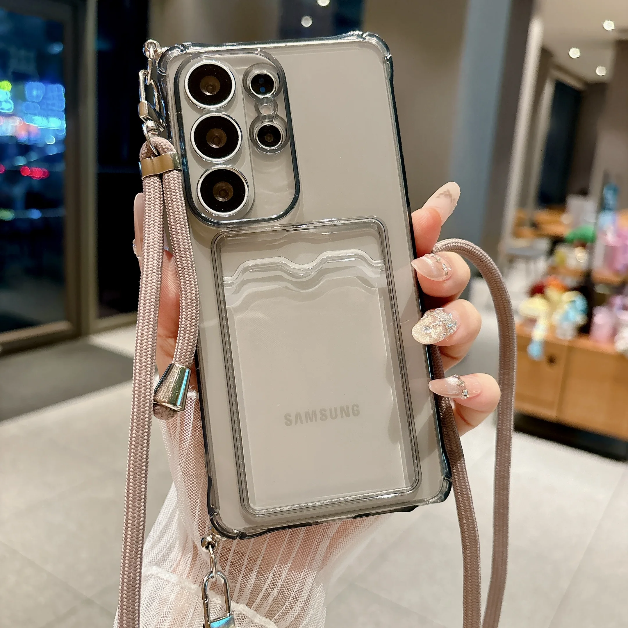 Crossbody Lanyard Hang Strap Case voor Samsung Galaxy S26 S25 S24 S23 S22 S21 Note20 Ultra Stootbestendige Kaarthouder Portemonnee Hoesje