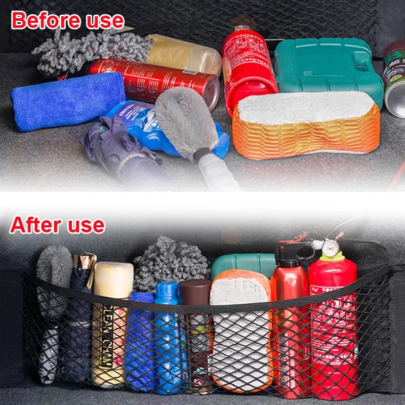 Car Back Rear Trunk Storage Net Seat Elastic String Net Magic Sticker Mesh Storage Bag Auto Organizer Seat Back Bag Freeshipping