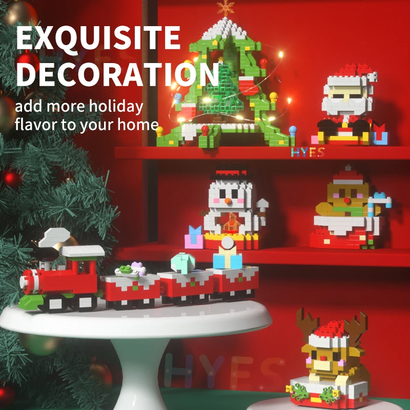 คริสต์มาสของขวัญ Micro Building Block Series Santa Claus Reindeer ปริศนาประกอบอิฐตกแต่งตาราง XMAS ของขวัญสําหรับเด็ก