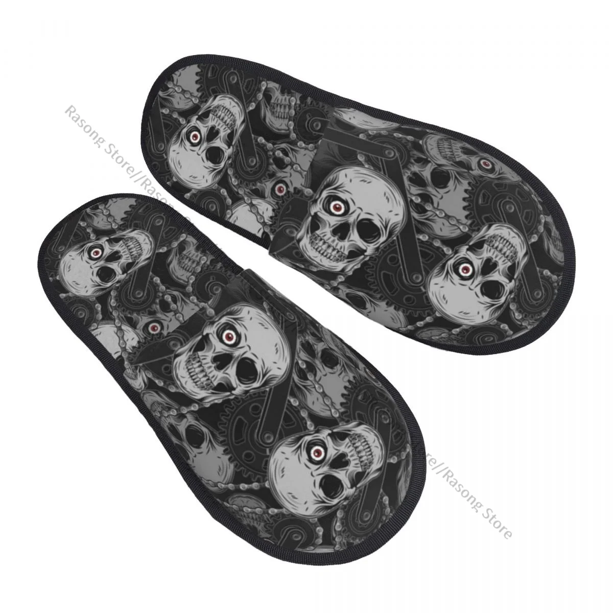 Winter Women Men Non-Slip Flat Slippers Camouflage Mechanism With Gears Indoor Fur Soft Warm Shoes