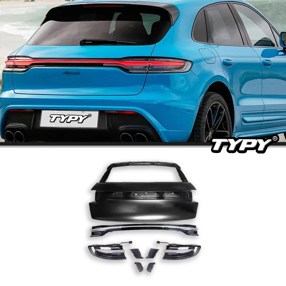 

TYPY Автомобильные задние фонари, крышка багажника для Porsche Macan 2014-2017, обновленный стиль 2023, светодиодные сквозные задние фонари, динамическая поворотная лампа