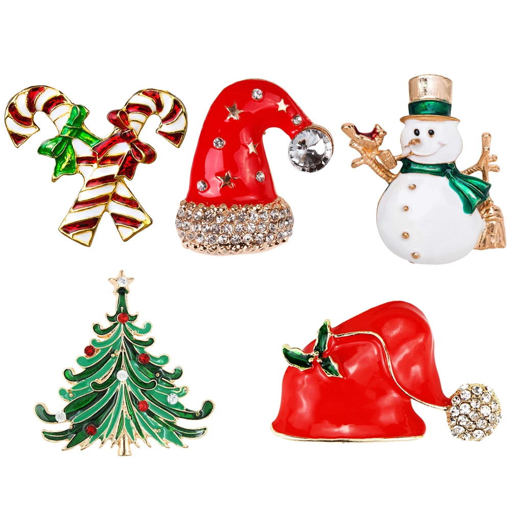

5Pcs Christmas Brooch Decor Snowman Shape Stylish Brooches for Women Holiday Clothes Decoration Xmas Hat Brooch Gift