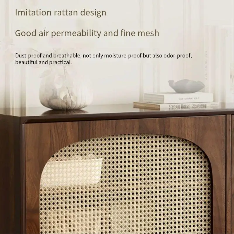 For Mid-Century Modern Rattan Cabinet, Storage Drawer Unit for Living Room & Bedroom, Vintage Style