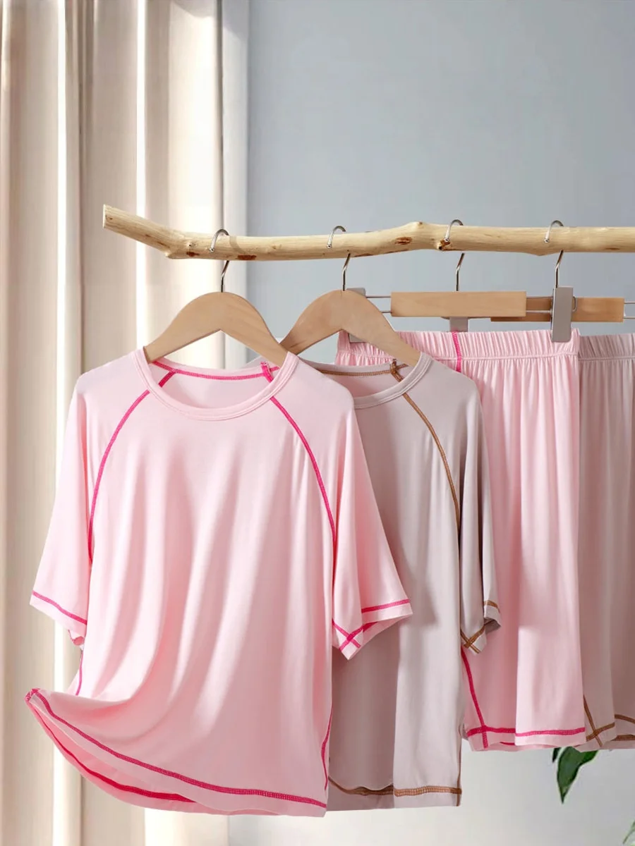4-10Y Summer Children's Pajamas Thin Breathable Girls'  T-shirt Solid Color Ice Silk Boys' Shorts Loose And Casual Kid's Sets