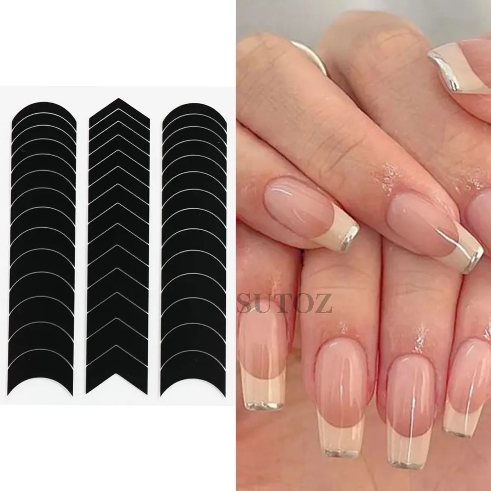 6 szt./zestaw naklejek do paznokci z paskiem francuski Manicure szablon opuszka palca prowadnica naklejka z naklejkami do uśmiechu narzędzia do