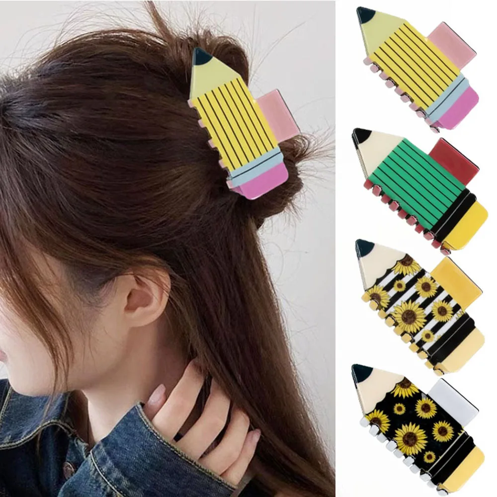 Creative Funny Teacher Hair Clips Trend Pencil Shaped Hair Claws Personalized Hairpin Women Hair Accessories Teachers‘ Day Gift