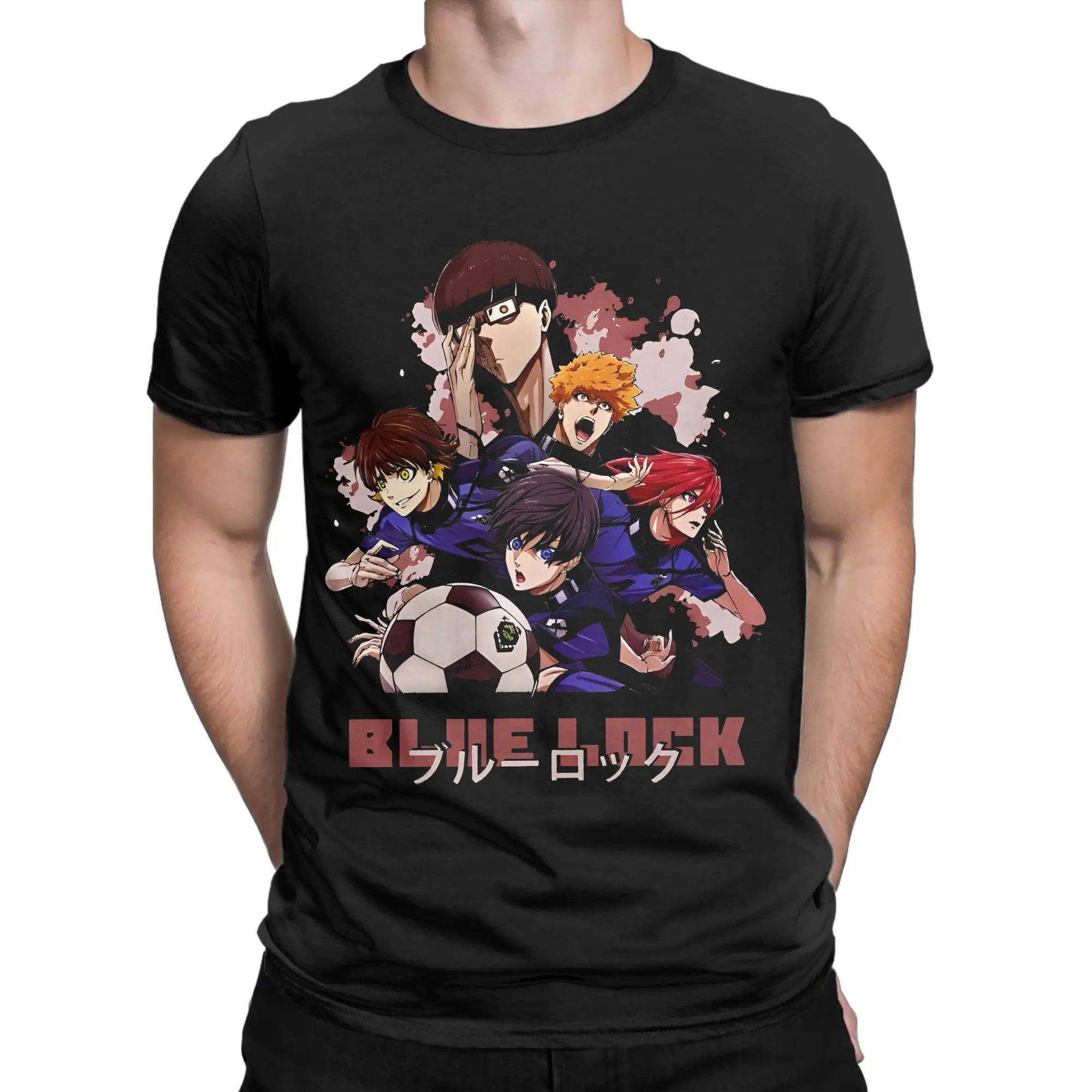 Movie Blues Locks T Shirt Men's Cotton Tops Printed Manga Football Anime Round Neck Short Sleeve