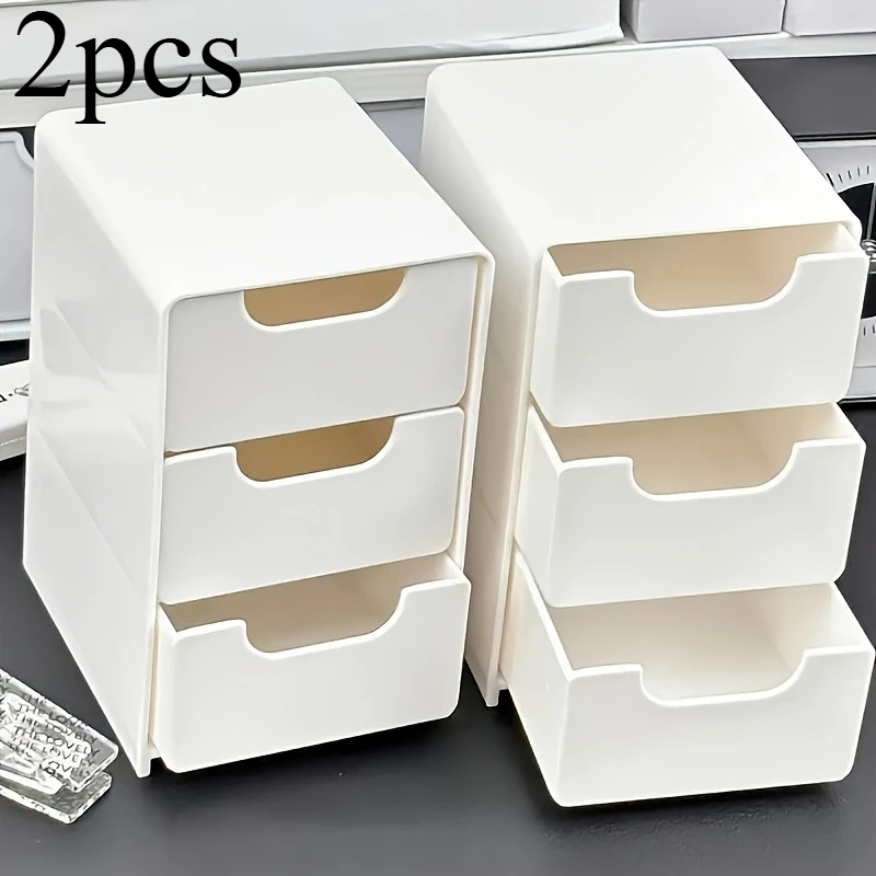 

2pcs 3-Tier Glow Style Octagonal Drawer Storage Box,Multifunctional Plastic Office Supplies,Jewelry, Cosmetics Storage Box
