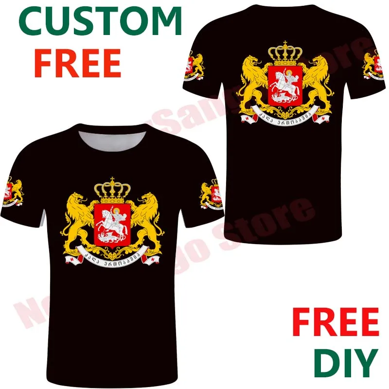 Georgia T shirtCustom Men Red Cross Flag Black T Shirts Child whiteT Shirt Custom Couple Clothing