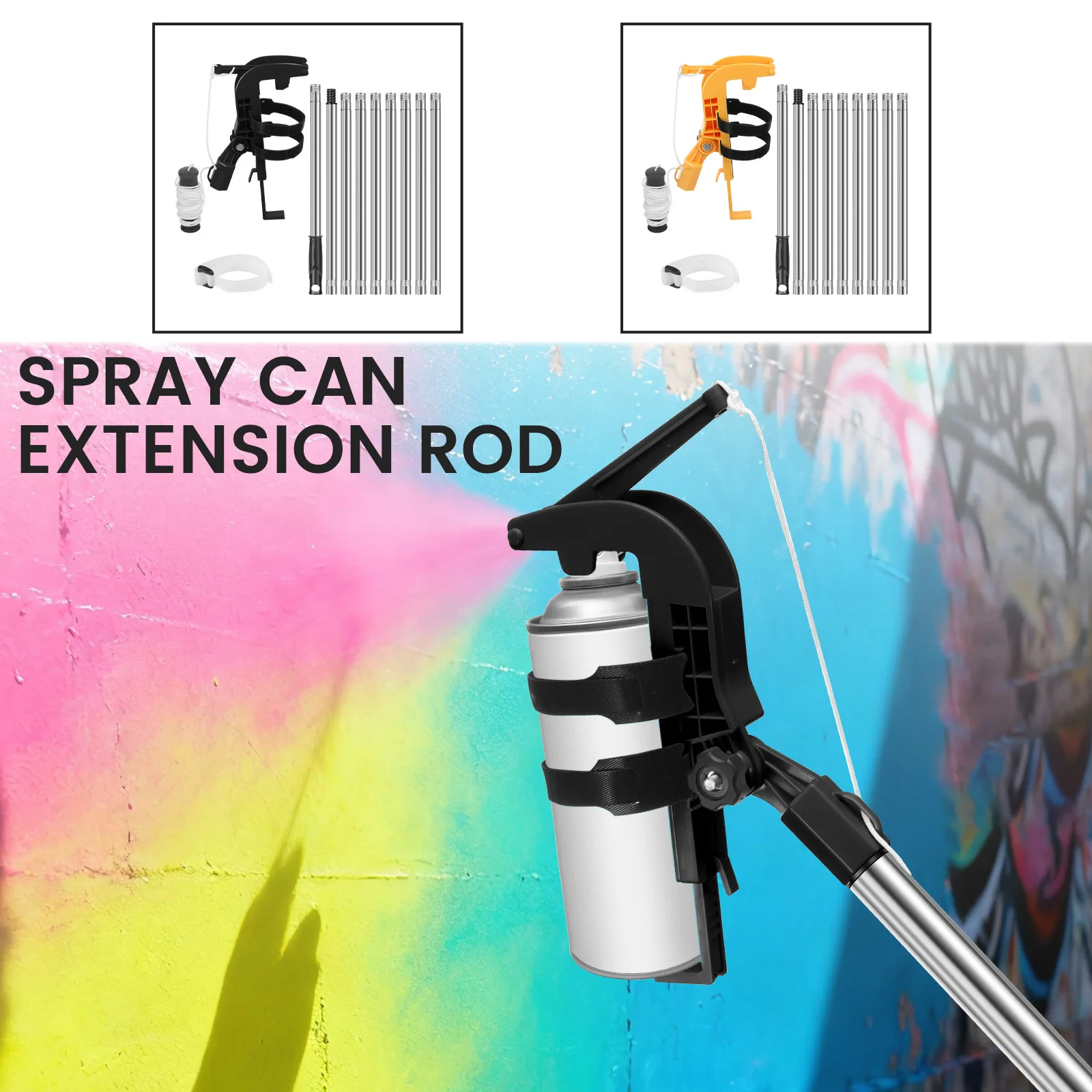 Spray Can Extension Pole Adaptor Plastic Sprayer Bracket Adaptor with 12 Feet Stainless Steel Extension Pole for Household