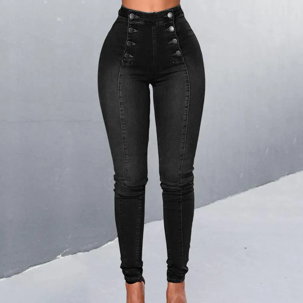 Vintage Skinny Jeans Double-breasted High Waist Pencil Jeans Women Stretch Denim Pants Fashion Tight Trousers