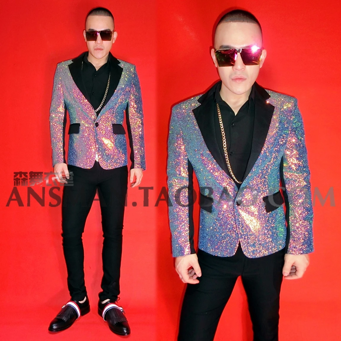 

Nightclub Bar DJ Singer New Dress Super Dazzling Diamond Fashion Suit Coat Men's Spring and Autumn Leisure Performance Clothing