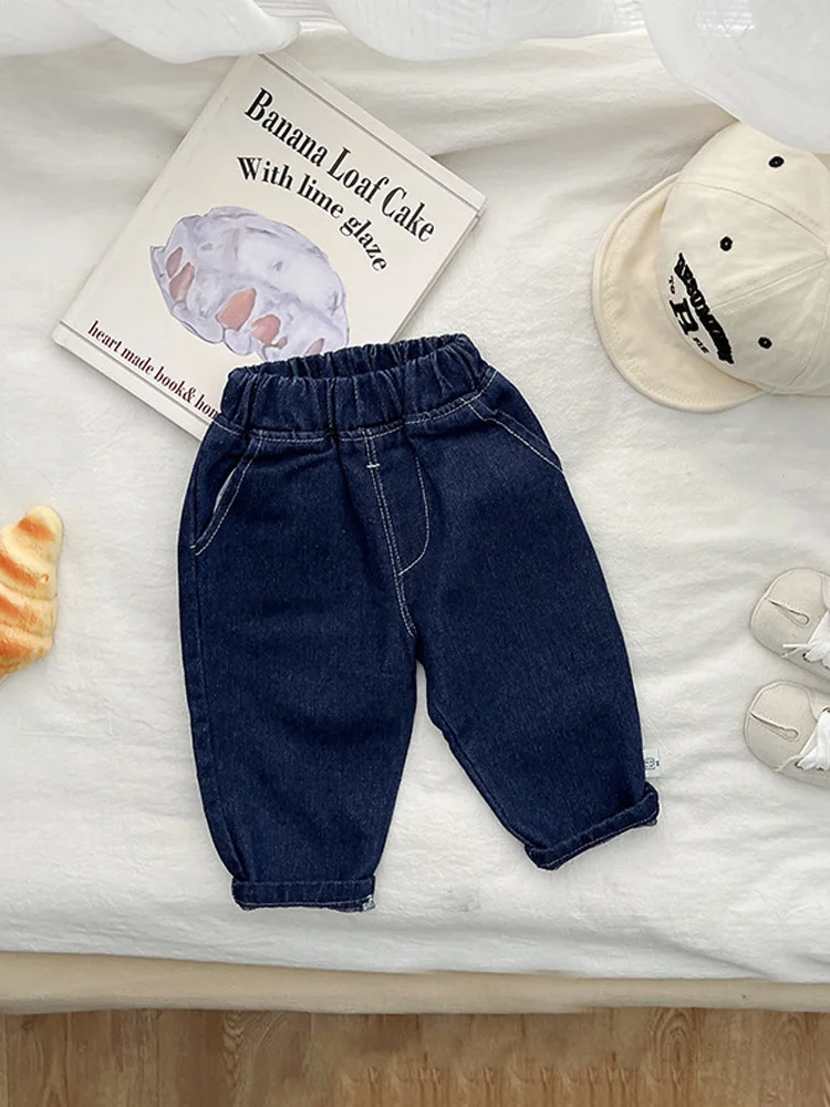 2024 Spring New Baby Loose Denim Trousers Fashion Infant Girls Solid Casual Pants Toddler Boys Versatile Jeans Toddler Clothes