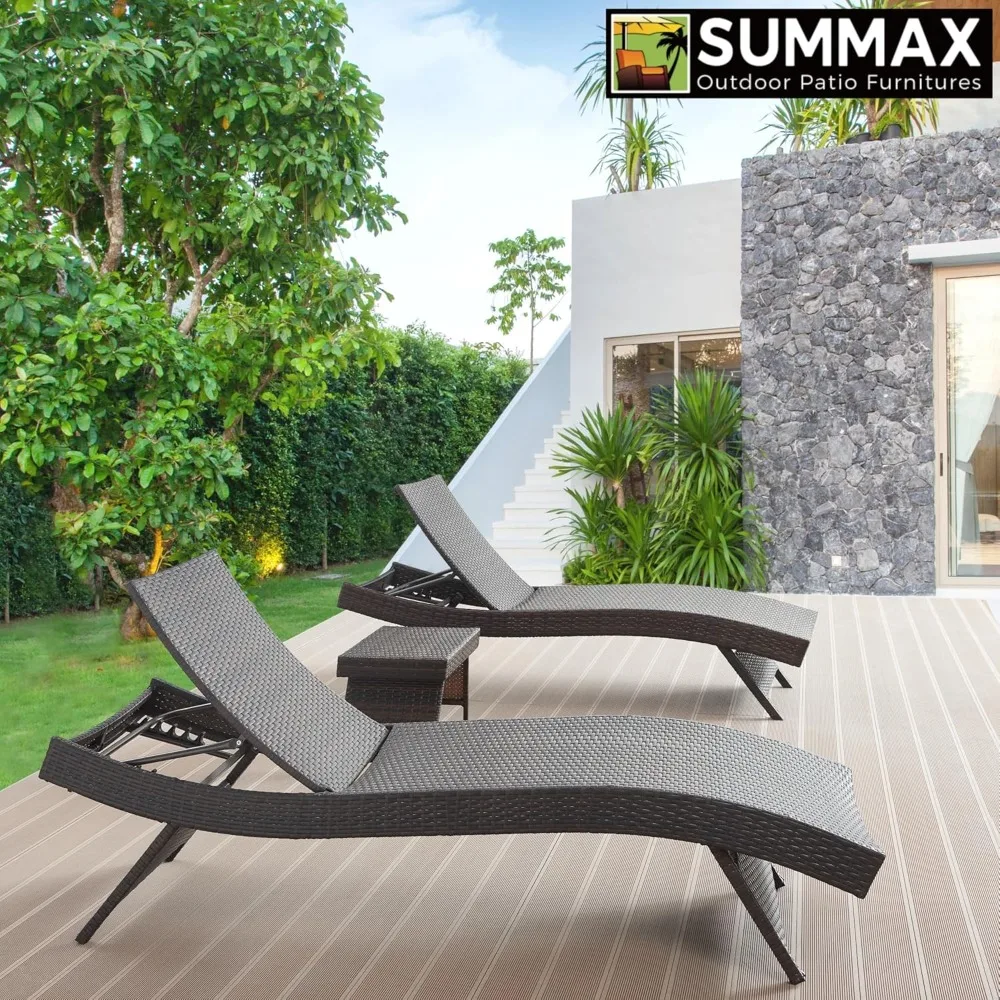 

79'' Long Reclining Chair Set of 2 with Cushions, Chaise Lounge Wicker Reclining Lounge Chair