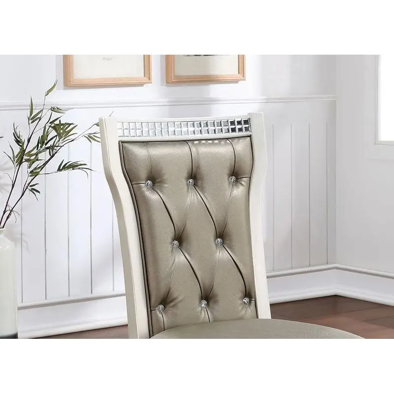 Набор из 2-х обеденных стульев цвета шампанского/теплого серого цвета, из массива дерева с подушками из кожзаменителя, боковые стулья на пуговицах для кухни и