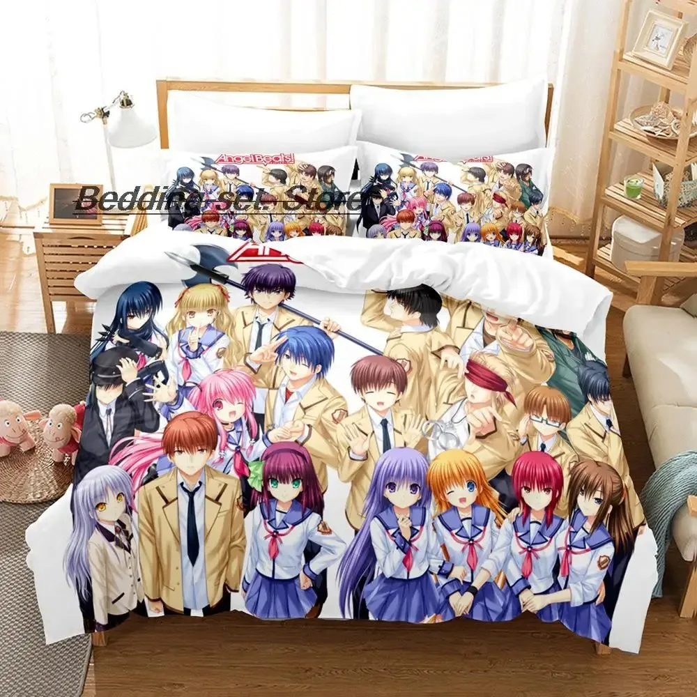 Angel Beats Bedding Set Single Twin Full Queen King Size Bed Set Aldult Kid Bedroom Duvetcover Sets 3D Print Anime Bed Sheet Set