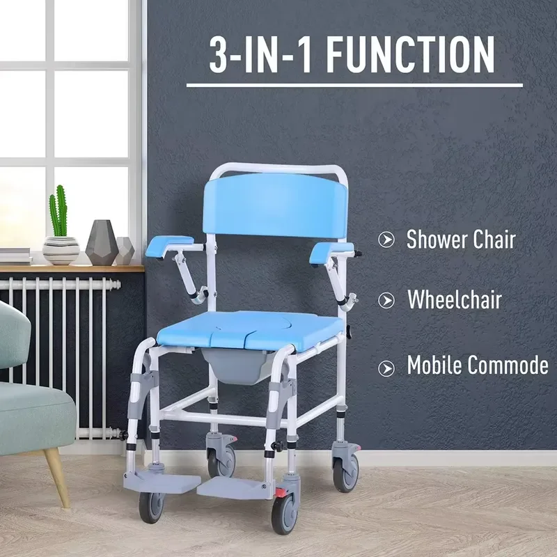 Lightweight Aluminum Commode Shower Chair for Elderly Adults Soft Physical Therapy Function Health Medical Product