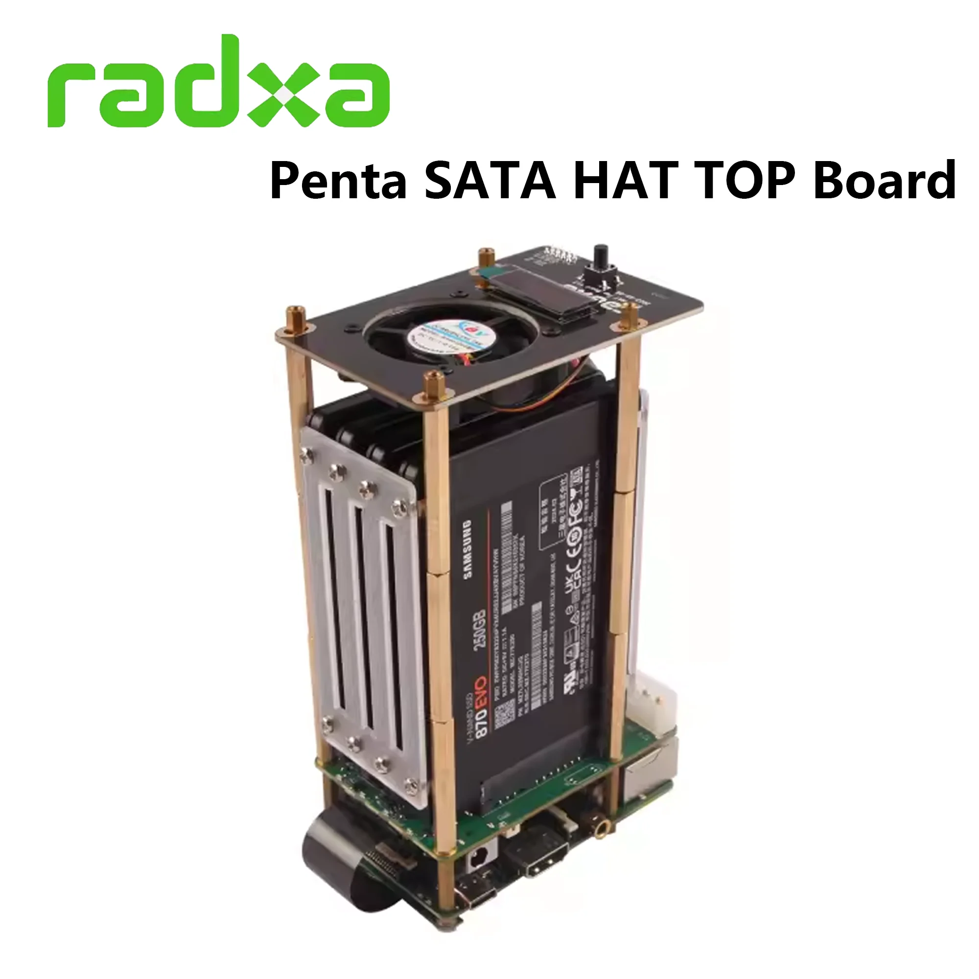 Penta SATA HAT TOP Board For Radxa Penta SATA HAT with Extension IP 0.91OLED and Cooling Fan