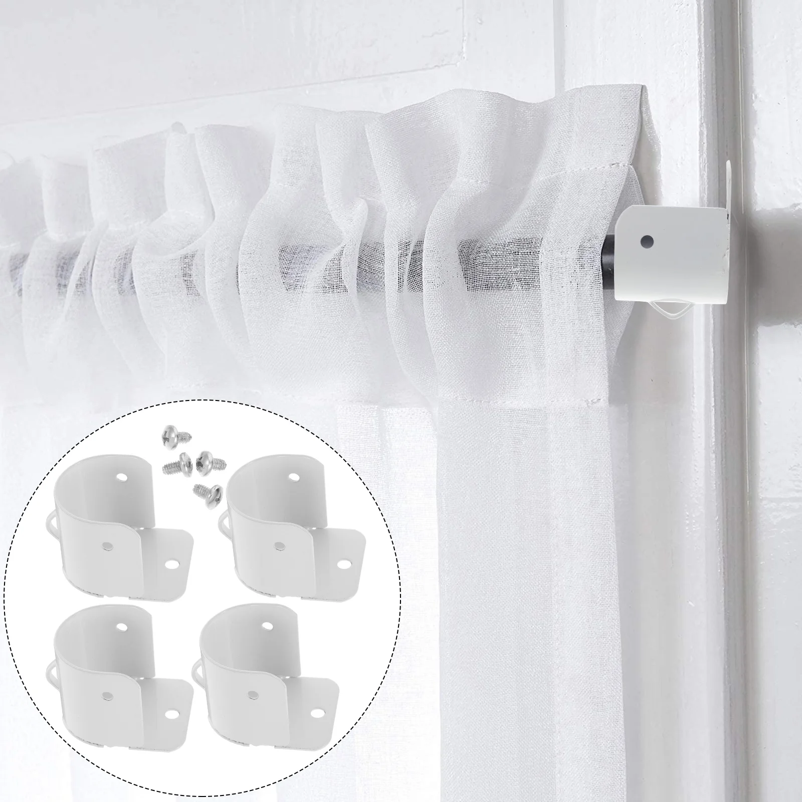 4 Pcs Flange Code Closet Rod Holders Wardrobe Socket Brackets Shower Support Curtain Frame Shape Shelf