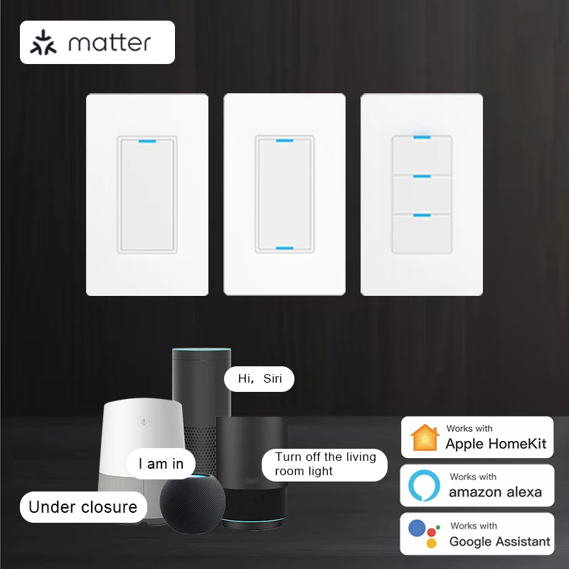 Matter WiFi Smart Light Switch 100-240V 1/2/3 Gang Neutral Wire Control Funktioniert mit Smart Life&Tuya App Alexa Google Home
