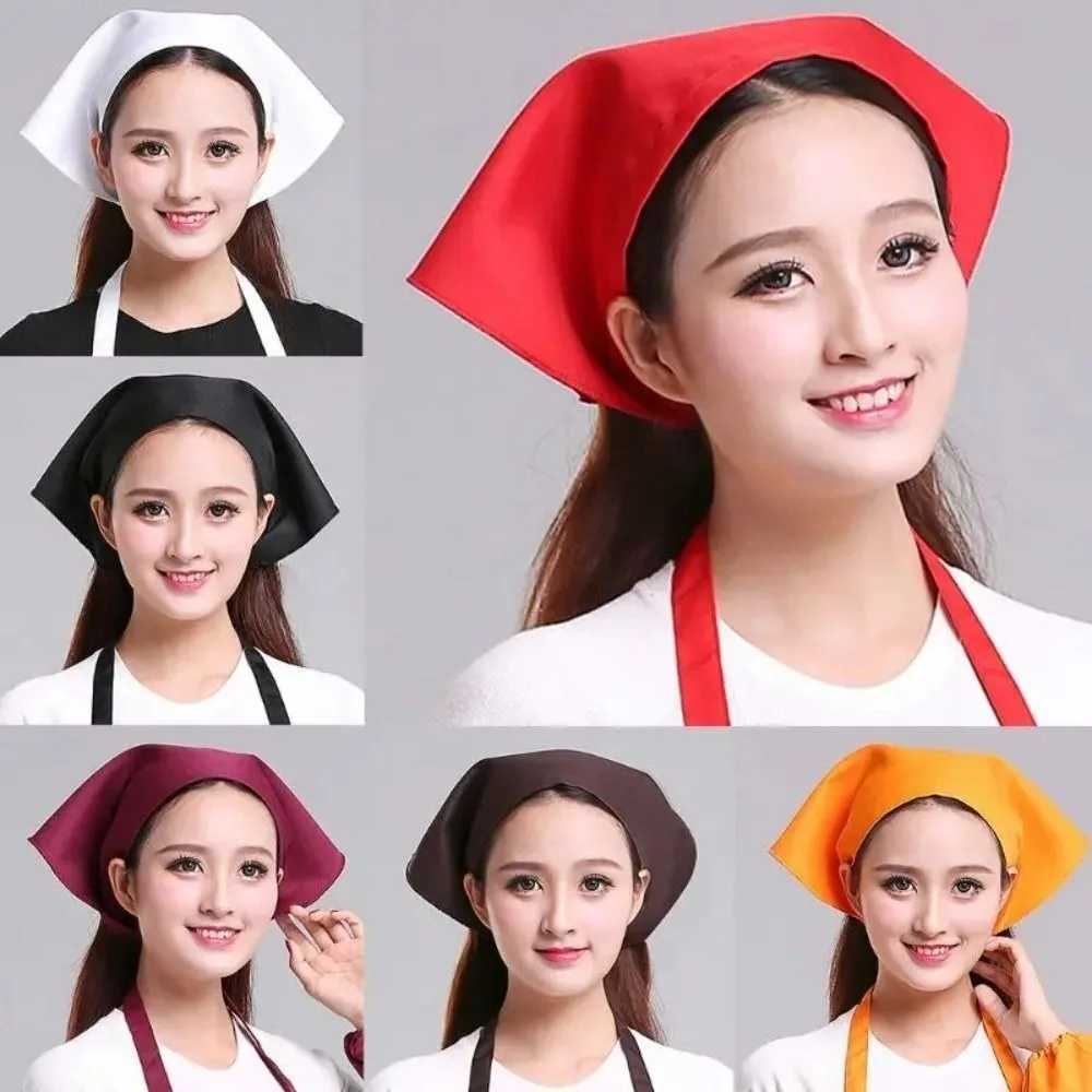 Simple Cotton Triangle Kitchen Work Cap Unisex Solid Color Waitress Hat Adjustable Work Turban Hat Summer