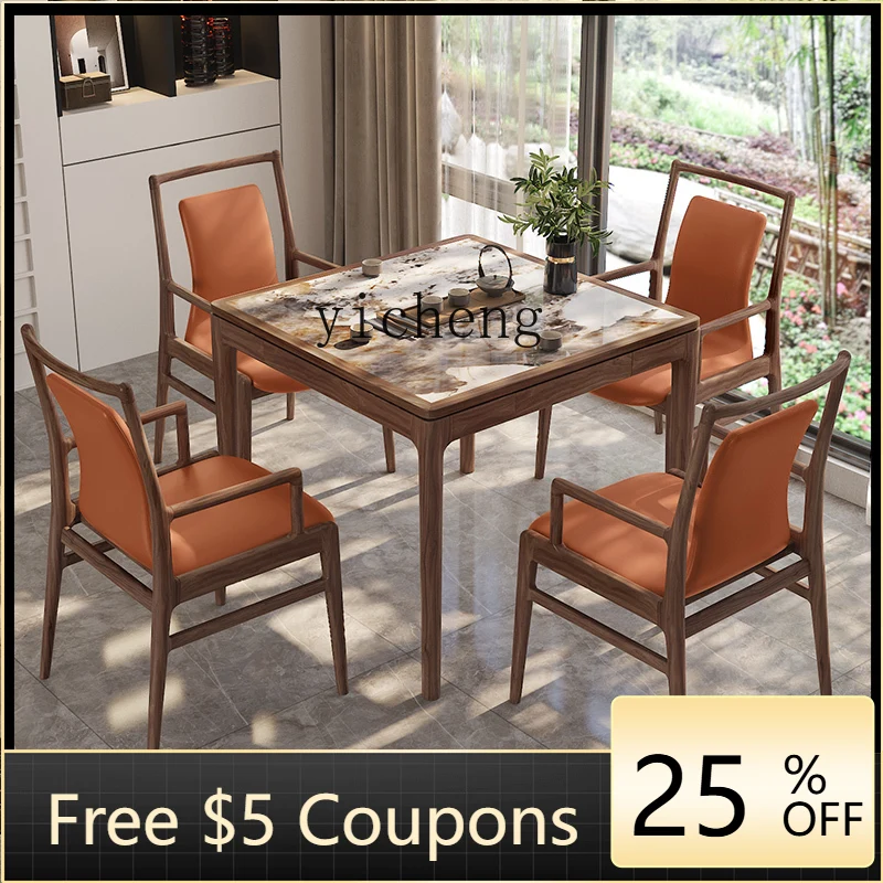 โต๊ะหมากรุกและไพ่ไม้เนื้อแข็งจีนแบบใหม่ Z1 โต๊ะสี่เหลี่ยมสำหรับใช้ในบ้าน โต๊ะรับประทานอาหารแผ่นหินหรูหราทันสมัยเรียบง่าย