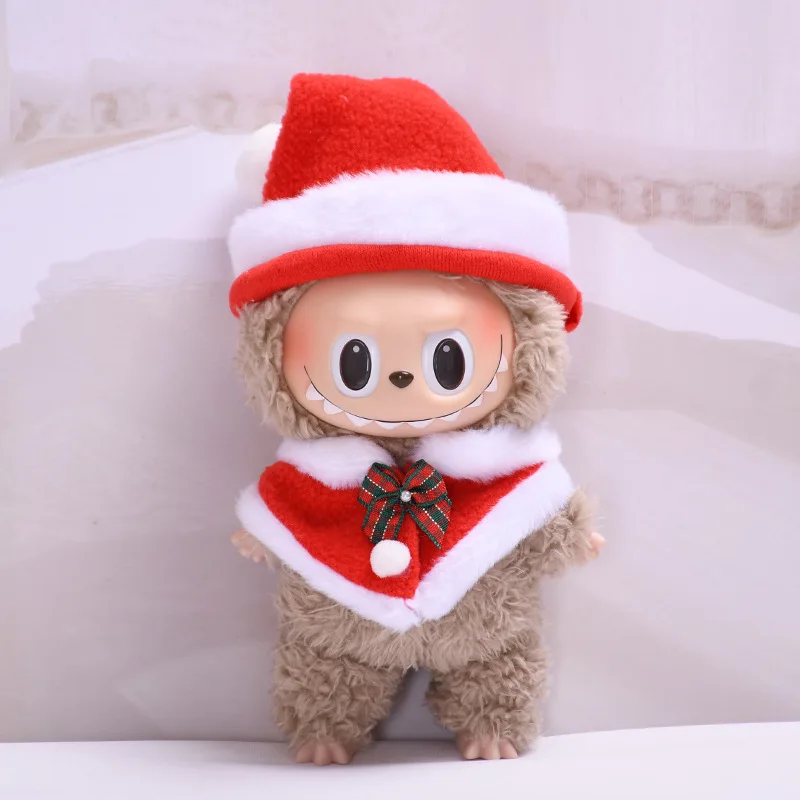 New 17cm Labubu I II Idol Doll Cute Mini Plush Doll Clothes Korea Kpop Exo Idol Doll DIY Accessories Christmas Hat Shawl Gifts