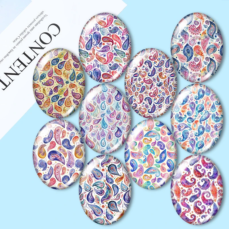 

Paisley pattern 10pcs mixed 13x18mm/18x25mm/30x40mm Oval photo glass cabochon demo flat back Making findings