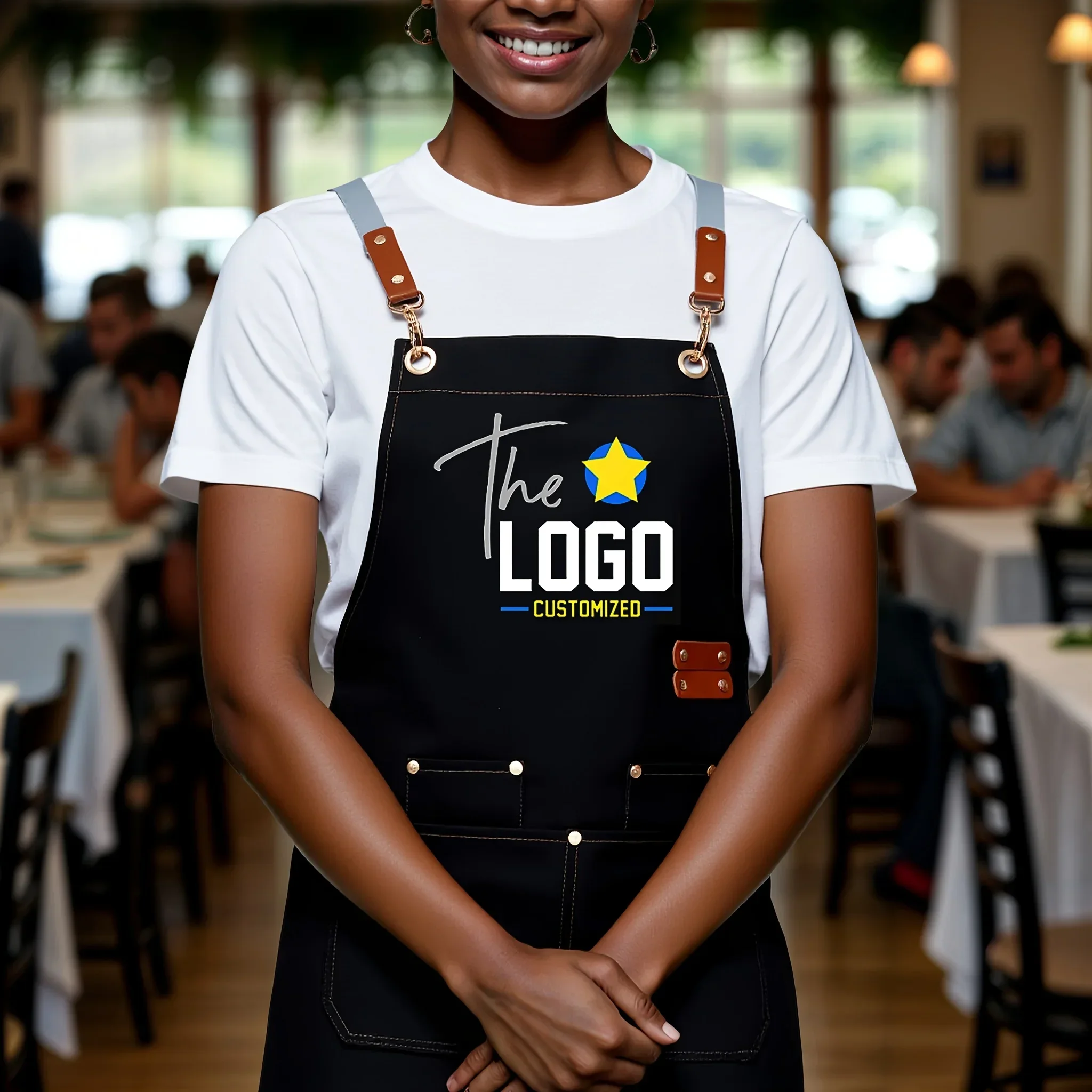 Maßgeschneiderte Logo-Schürze aus Segeltuch, verdickte Arbeitsschürze mit Tasche für Zuhause, Küche, Geschäft, Gartenarbeit, Arbeitskleid, Restaurant, Arbeitsschürze