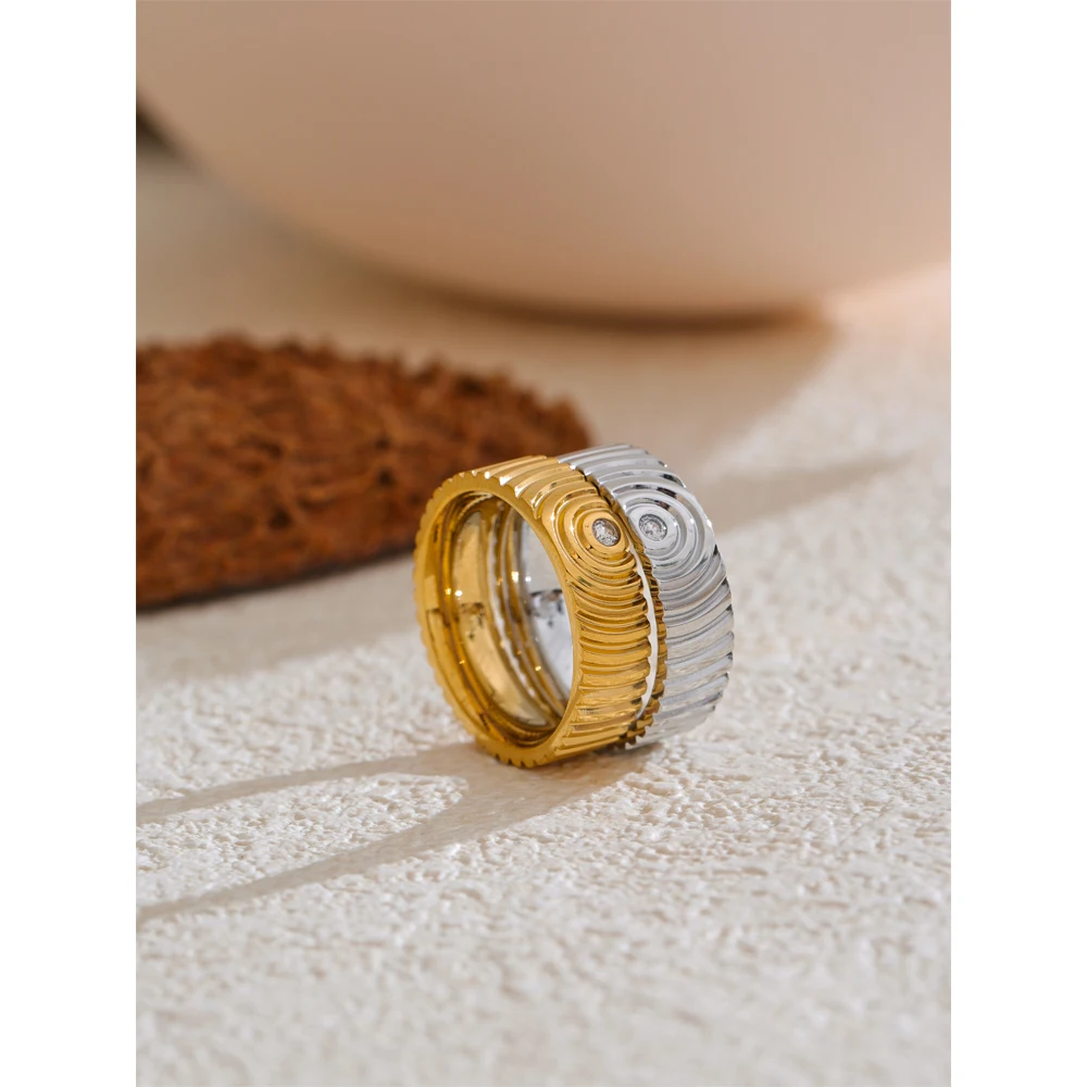 Yhpup #   Ankunft Edelstahl Runde Gestreiften Zirkon Ring Hohe Qualität Minimalistischen Finger Mode Schmuck Bijoux Femme