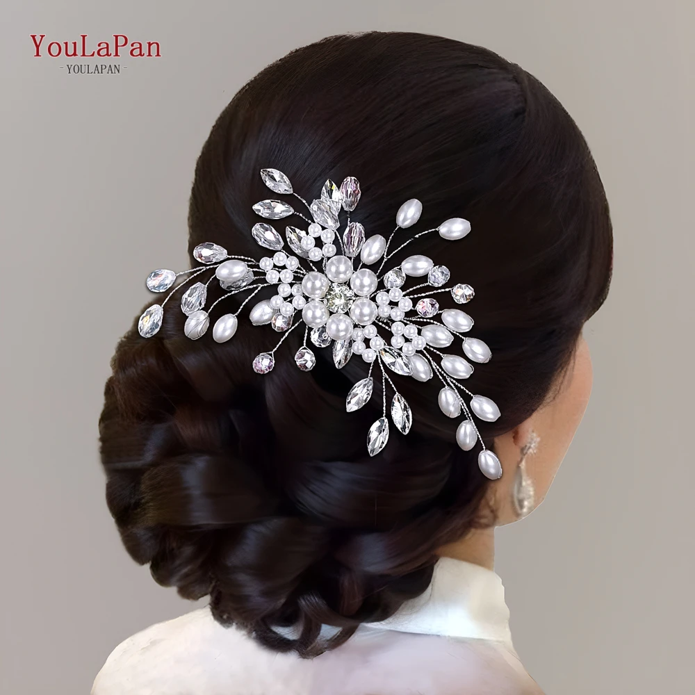 YouLaPan-peineta para el pelo con perlas de cristal para boda, horquilla con diamantes de imitación ostentosos, Tiara para mujer, accesorios para el cabello de novia, regalo HP836