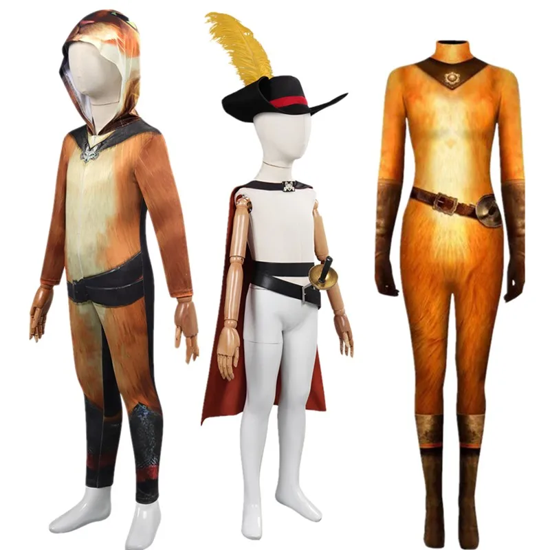 

Adult/Kids Puss Cosplay in Boots Hoodie Costume Women Jumpsuit Cloak Hat Outfits Halloween Carnival Party Suit