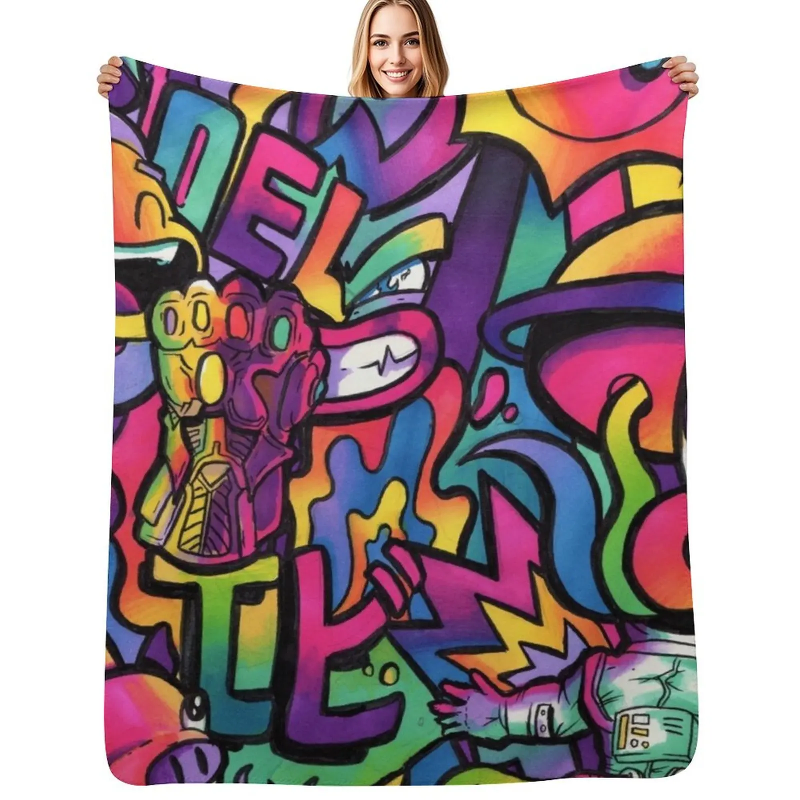 

C H A M E L E O N // Copic Marker Doodle Throw Blanket Cozy Warm Blanket for Bed Room Decor