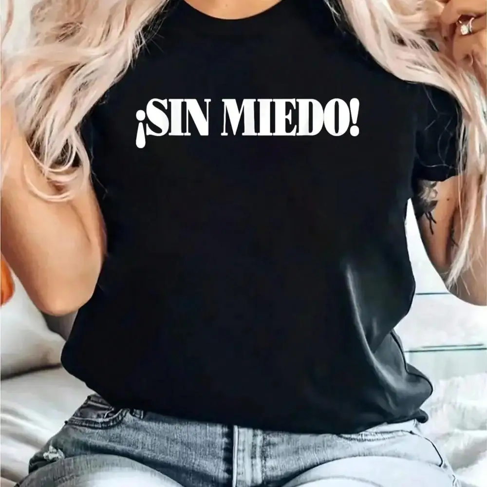 Live Without Fear (Spanish) Sin Miedo Motivational Design T-Shirt Print T-Shirt, Casual Crew Neck Short Sleeved Summer Top