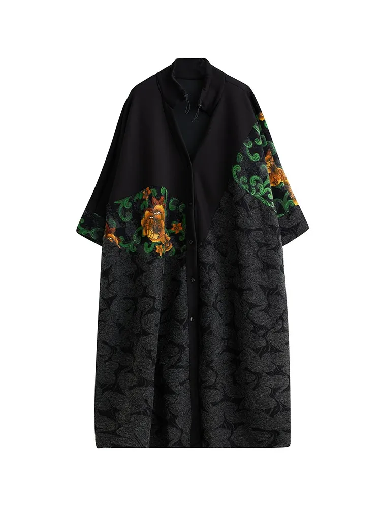 Oversized Autumn New Trench Coat Women Flower Print Modis Patchwork Pleated Ladies Windbreak Loose Casual Woman Trench Coat 2023