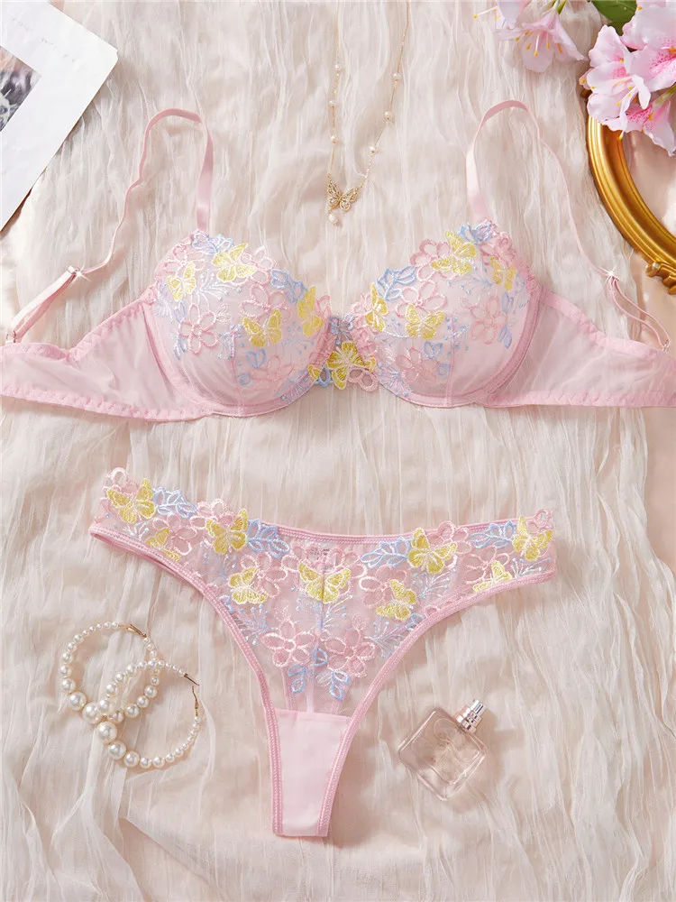 

Бюстгальтер с вышивкой и цветами, короткий комплект, бесшовное сексуальное розовое романтическое белье, новое модное нижнее белье, кружево с цветочным принтом, прозрачные экзотические комплекты