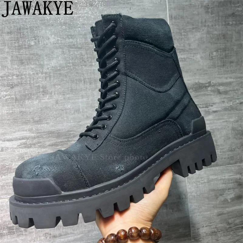 Men's Hot Selling Fashionable Punk Boots Make Old Designs Round Toe Thick Soled Motorcycle Boots Luxury Combat Boots for Man