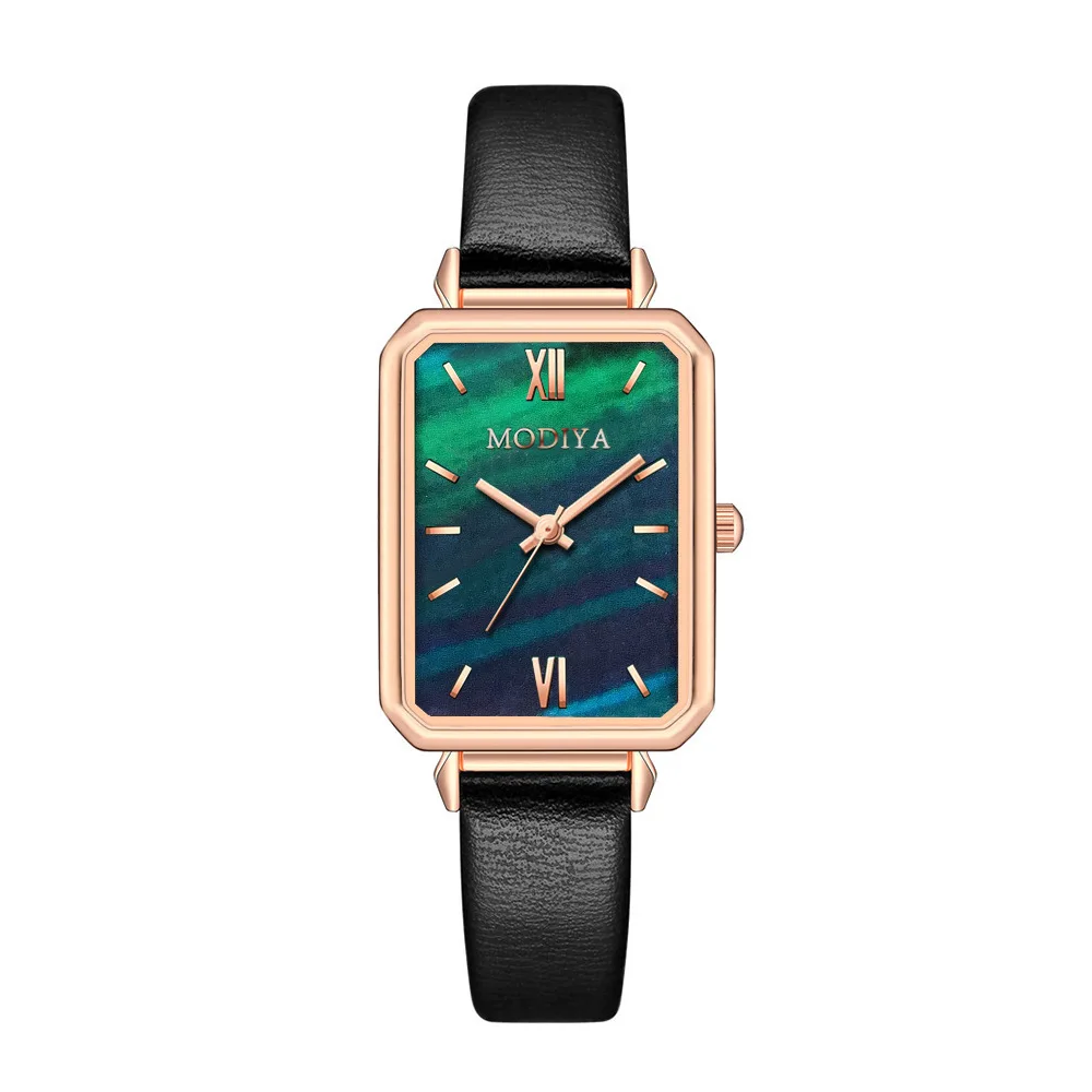 Small Square Dial Women\'s Fashion Watch Reloj Simple Black Green Quartz Watches Women Minimalist Design Leather Strap Wristwatch