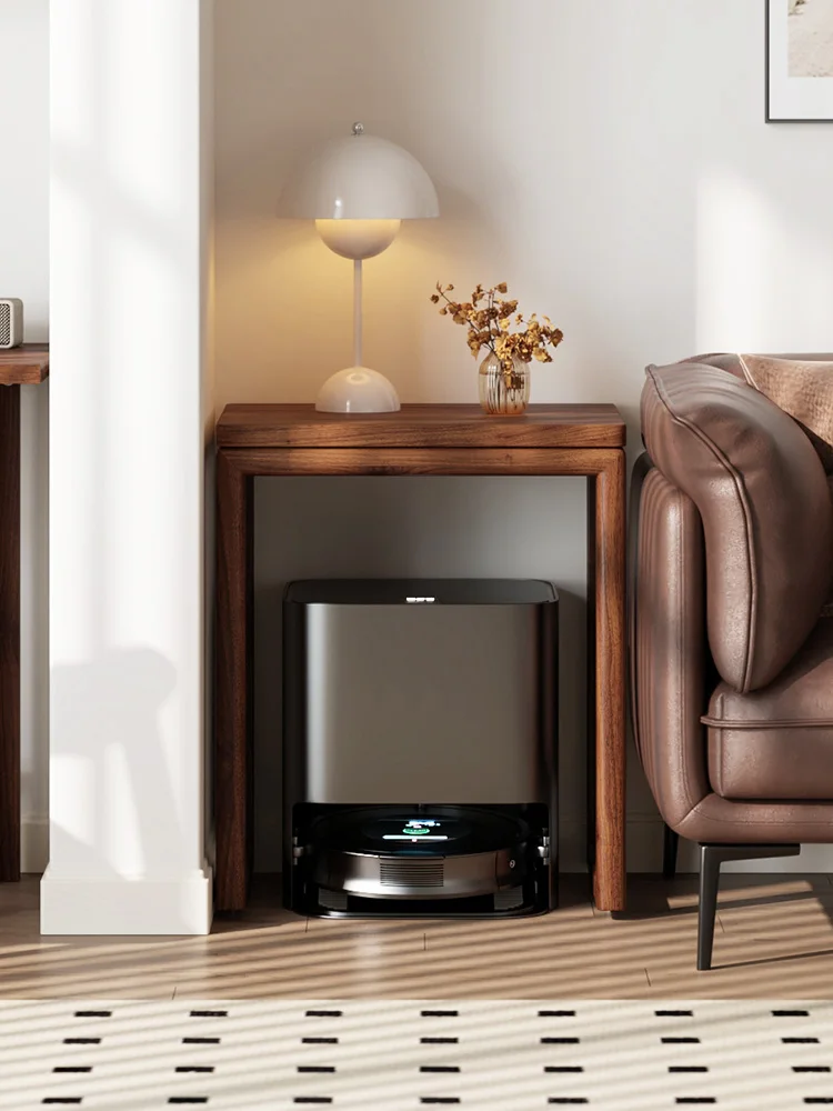 

Solid wood edge few light luxury movable sweeping robot storage rack with wheels household living room sofa side cabinet